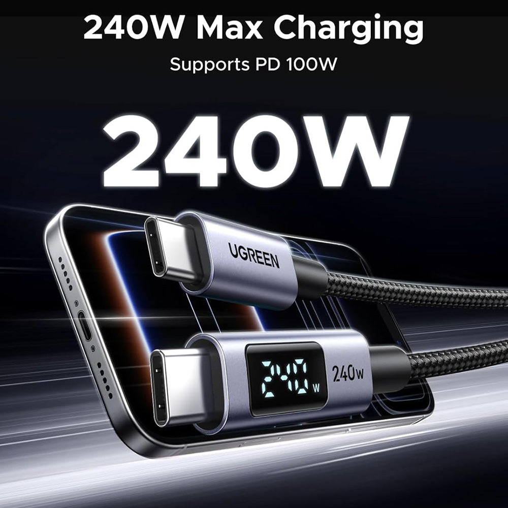 USB-C - USB-C UGREEN 65866 Display -data- ja latauskaapeli, 240W, 1m, Harmaa