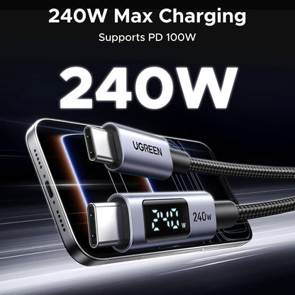 USB-C - USB-C UGREEN 65866 Display -data- ja latauskaapeli, 240W, 1m, Harmaa