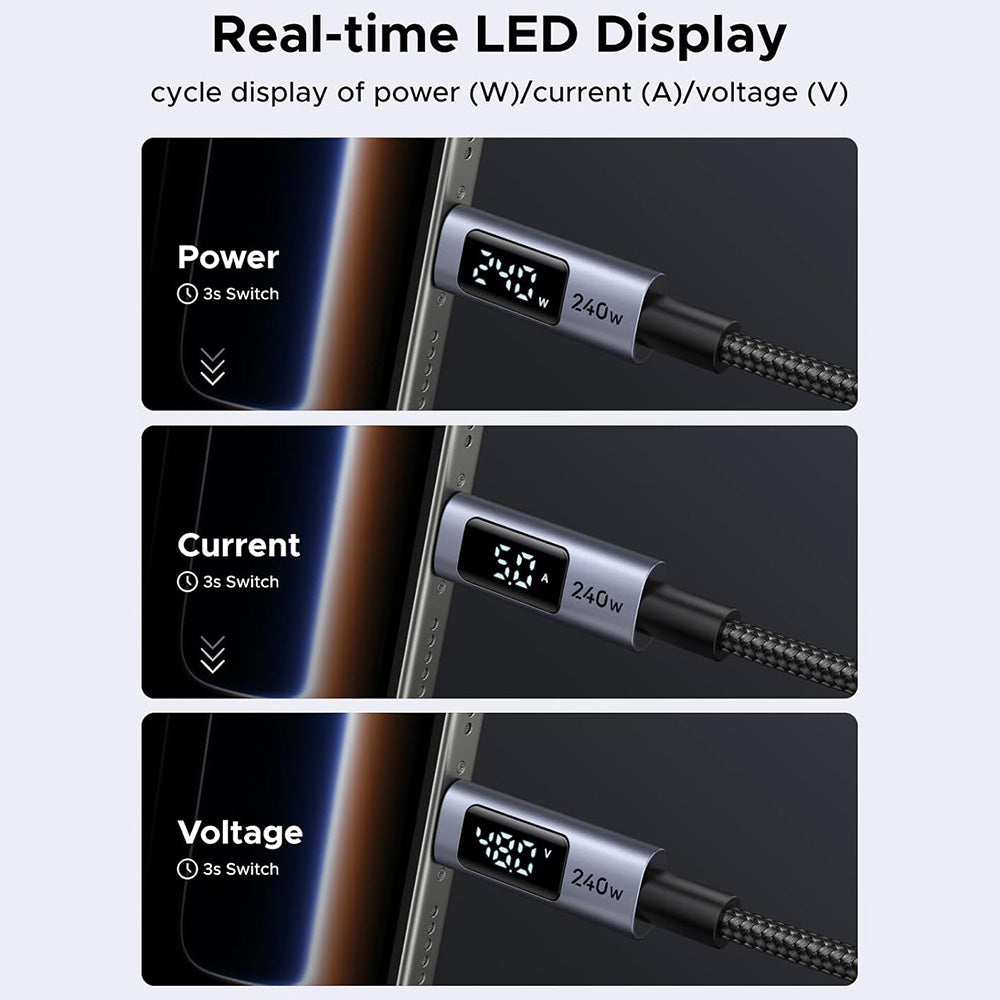 USB-C - USB-C UGREEN 65866 Display -data- ja latauskaapeli, 240W, 1m, Harmaa