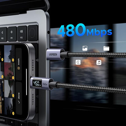 USB-C - USB-C UGREEN 65866 Display -data- ja latauskaapeli, 240W, 1m, Harmaa