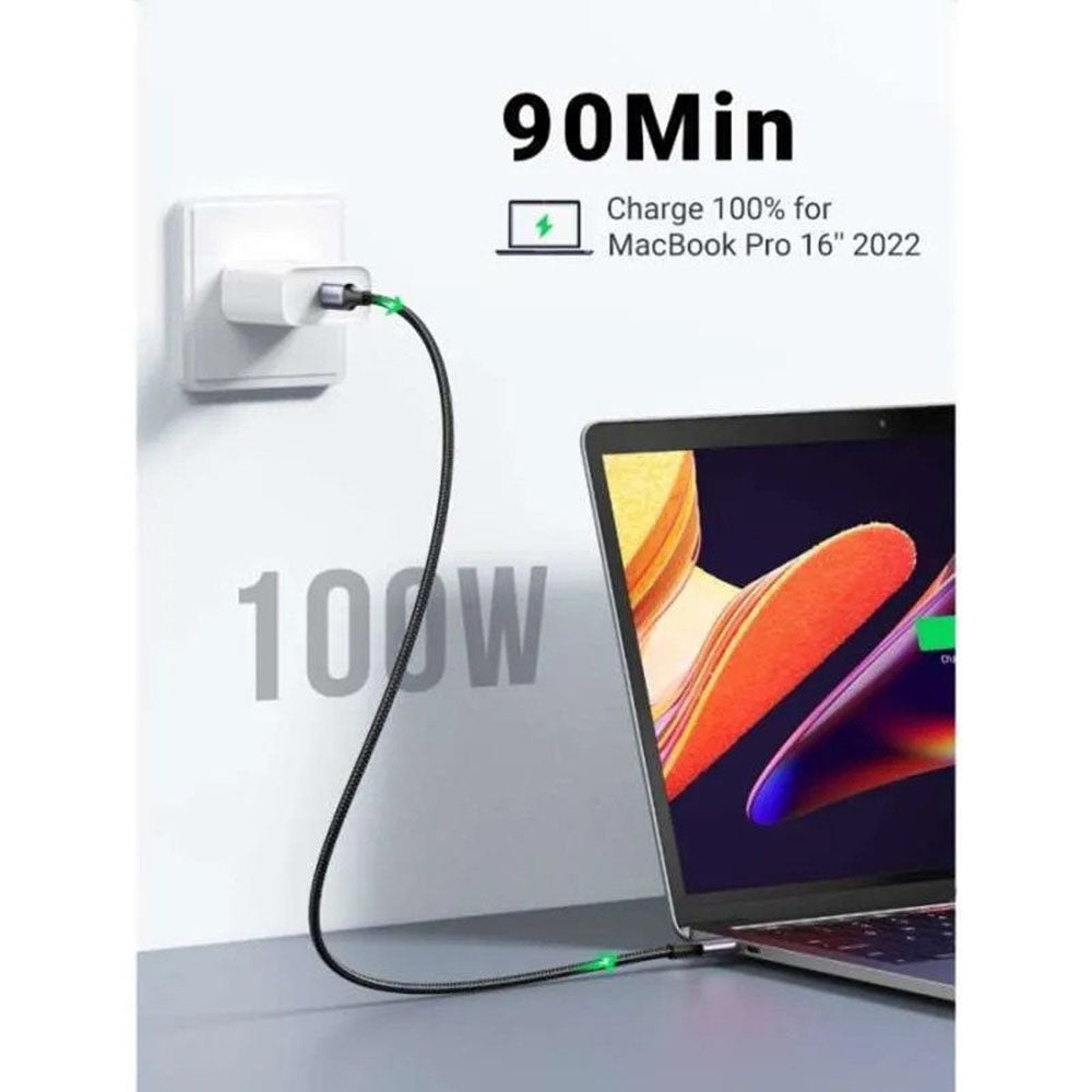 USB-C - USB-C UGREEN L502 -data- ja latauskaapeli, 100W, 1m, Harmaa