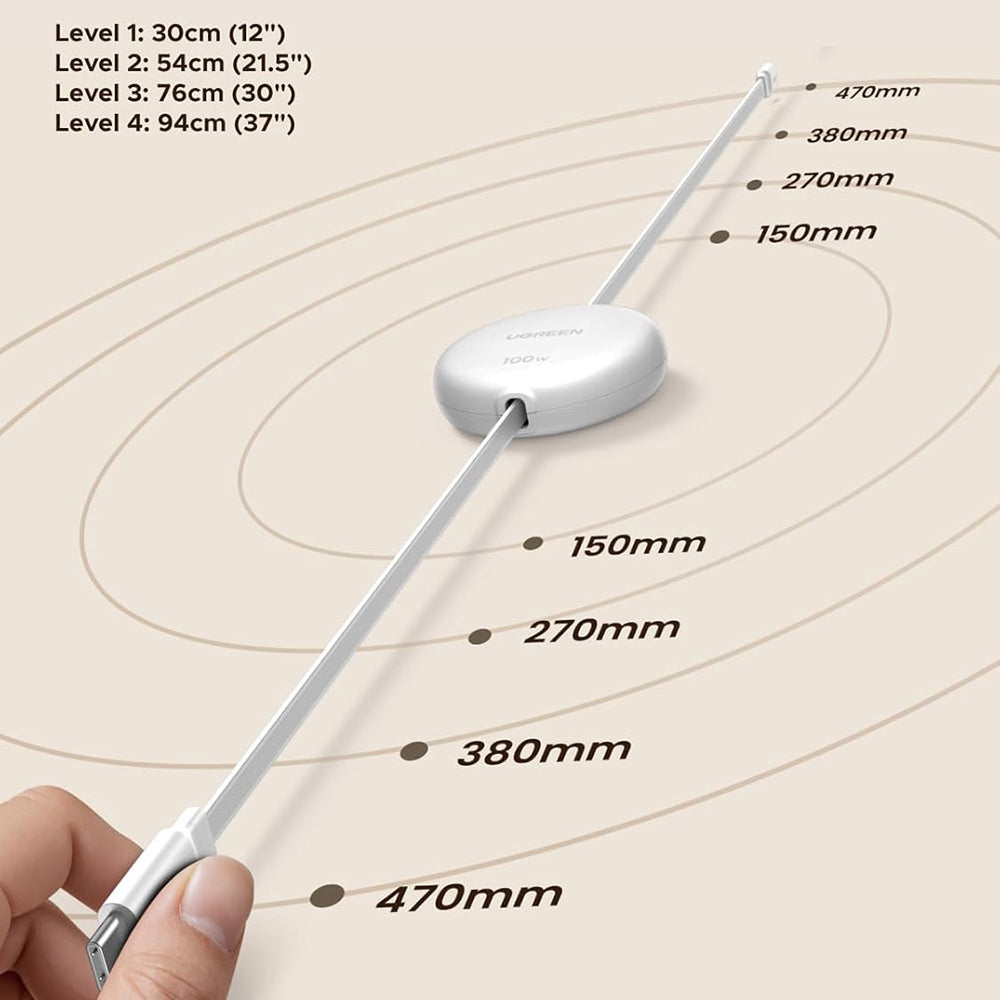 USB-C - USB-C UGREEN L531 Data- ja Latauskaapeli, 100W, 1m, Valkoinen