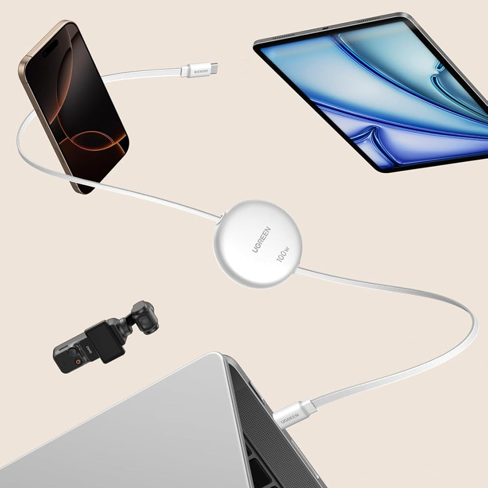 USB-C - USB-C UGREEN L531 Data- ja Latauskaapeli, 100W, 1m, Valkoinen