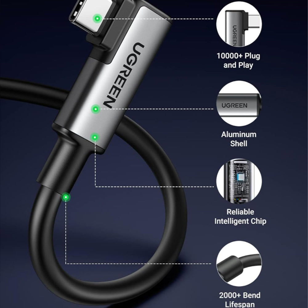 USB-C - USB-C UGREEN US551 (90629) Kulma, 60W, 5m, Musta