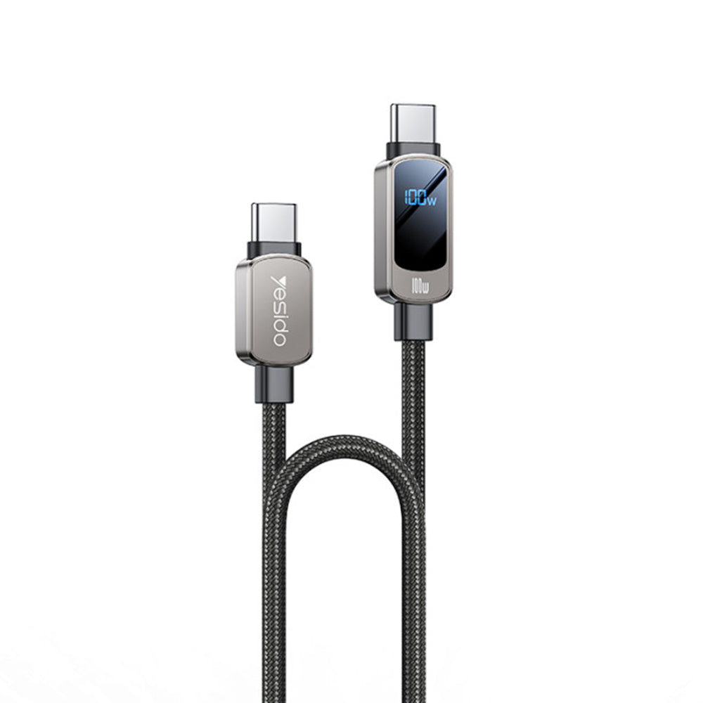 USB-C - USB-C Yesido CA179 Display -data- ja latauskaapeli, 100W, 1.2m, Musta