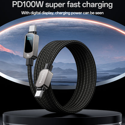 USB-C - USB-C Yesido CA179 Display -data- ja latauskaapeli, 100W, 1.2m, Musta