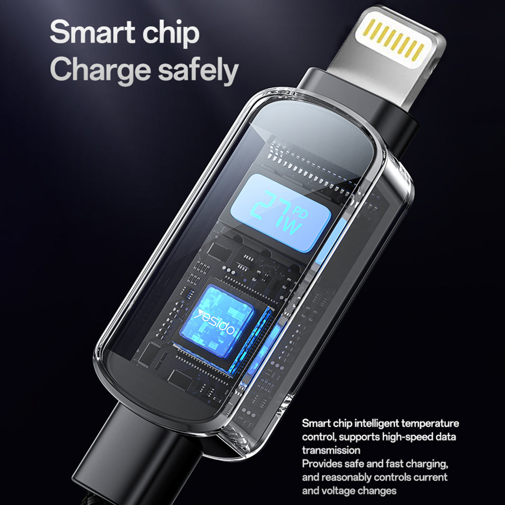 USB-C - USB-C Yesido CA180 Display -data- ja latauskaapeli, 27W, 1.2m, Musta