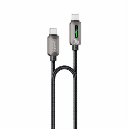 USB-C - USB-C Yesido CA198 Tietojen si latauksen kaapeli, 60W, 1,2m, Musta