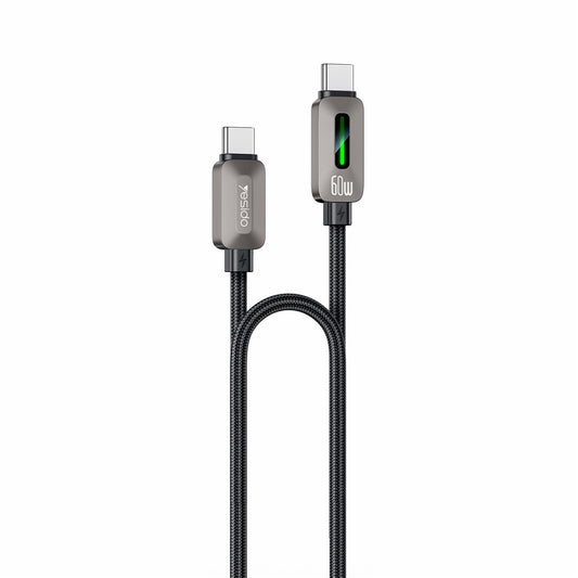 USB-C - USB-C Yesido CA198 Tietojen si latauksen kaapeli, 60W, 1,2m, Musta