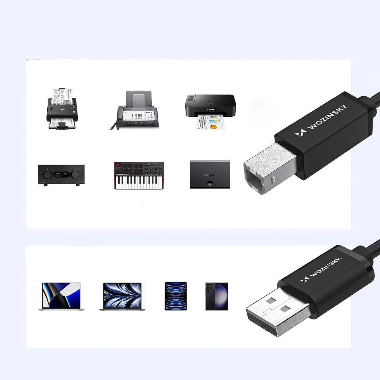 WZK WKDDY3S Tulostinkaapeli, USB-A - USB-B, 2m, Musta