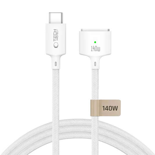 Tech-Protect MMC01 Ultraboost -latauskaapeli, USB-C - MagSafe 3, 140W, 3m, valkoinen