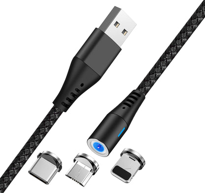 USB-A-latauskaapeli - Lightning / microUSB / USB-C MaXlife MXUC-02 Magneettinen 3in1, 18W, 1m, Musta