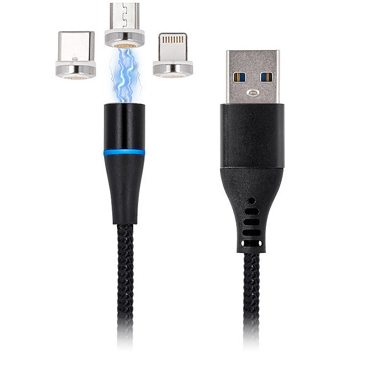 USB-A-latauskaapeli - Lightning / microUSB / USB-C MaXlife MXUC-02 Magneettinen 3in1, 18W, 1m, Musta