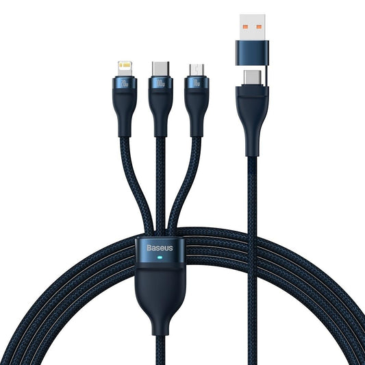 USB-C / USB-A - Lightning / microUSB / USB-C Baseus Flash Series II -latauskaapeli, 100W, 1,2 m, laivastonsininen CASS030103