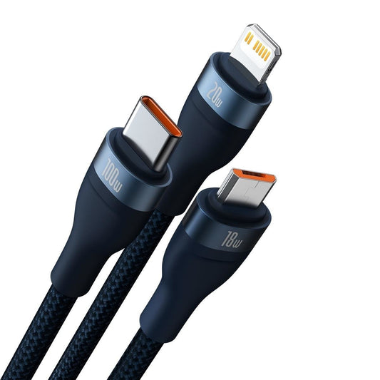 USB-C / USB-A - Lightning / microUSB / USB-C Baseus Flash Series II -latauskaapeli, 100W, 1,2 m, laivastonsininen CASS030103