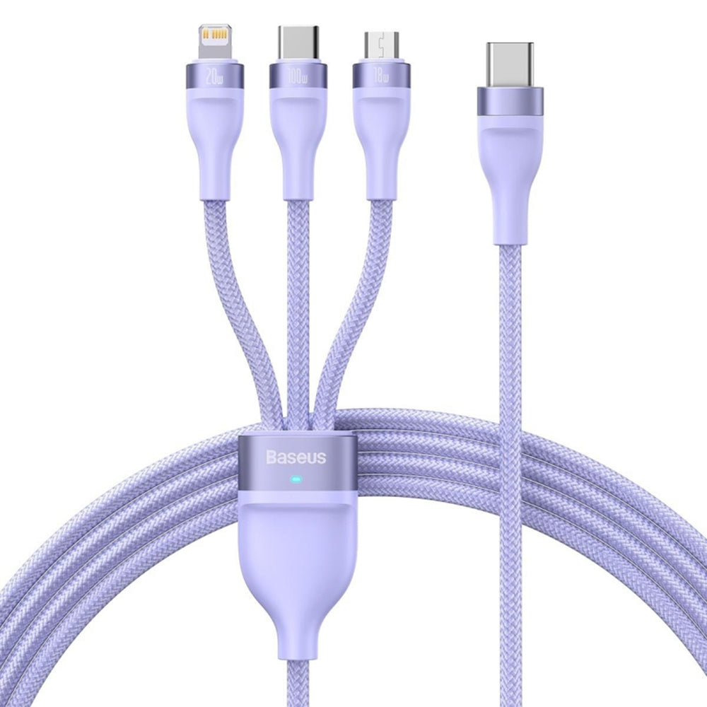 USB-A - Lightning / microUSB / USB-C Baseus Flash Series II 3in1 -latauskaapeli, 100W, 1.2m, Violetti CASS030005