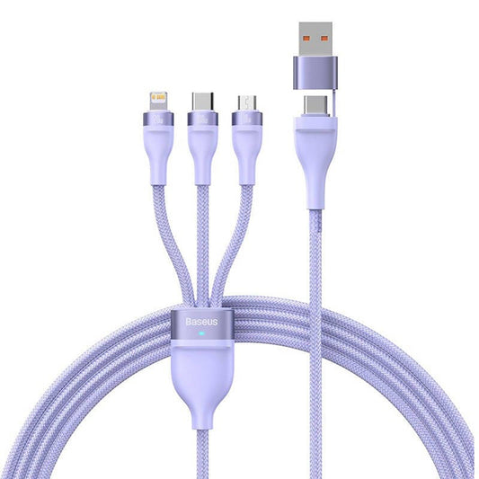 USB-A / USB-C - Lightning / microUSB / USB-C Baseus Flash Series II 3in1 -latauskaapeli, 100W, 1.2m, Violetti CASS030105