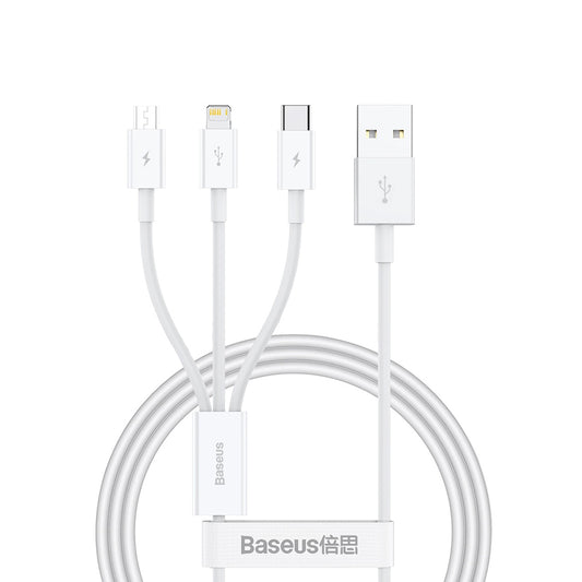 USB-A - Lightning / microUSB / USB-C Baseus Superior 3in1 -sarjan latauskaapeli, 20W, 1m, Valkoinen P10320105221-00