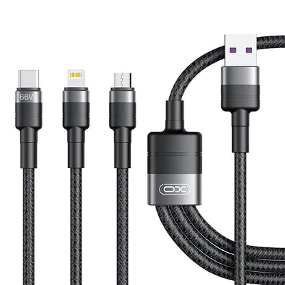 USB-A Charging Cable - Lightning / microUSB / USB-C XO Design NB-Q191 3in1, 66W, 1.2m, Black