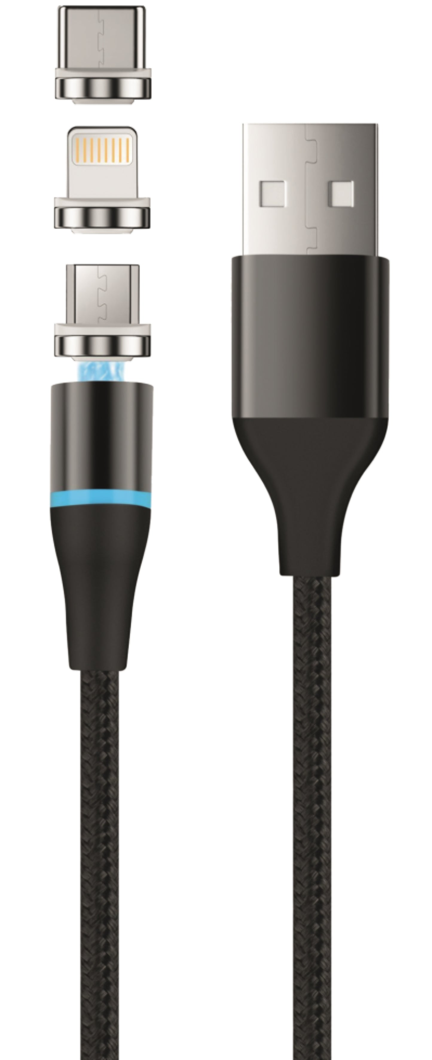 USB-A - Lightning / microUSB / USB-C Setty Magnetic DT 3in1 -latauskaapeli, 12.5W, 1m, Musta