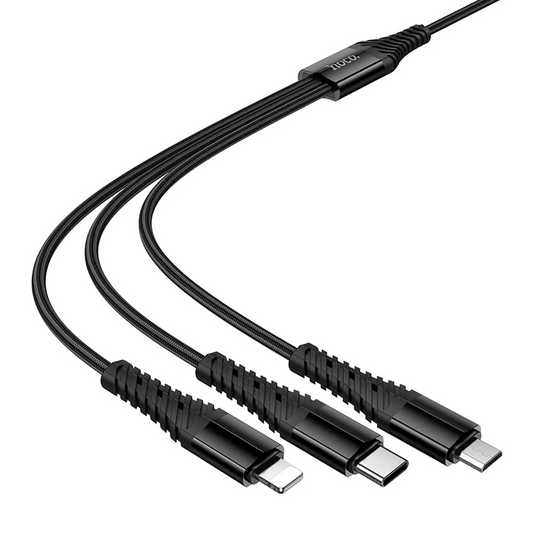 USB-A / USB-C - Lightning / microUSB / USB-C HOCO X123 3in1 latauskaapeli, 18W, 1m, musta