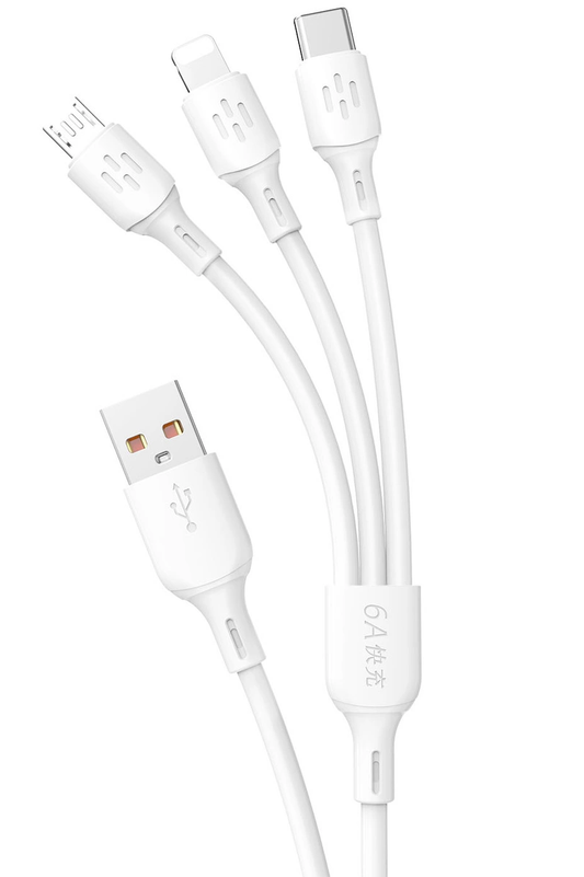 USB-A - Lightning / microUSB / USB-C Dudao L8A 3in1 latauskaapeli, 66W, 1,2m, valkoinen