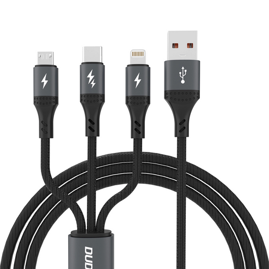 USB-A - Lightning / microUSB / USB-C Dudao L3E 3in1 latauskaapeli, 60W, 1,2m, musta