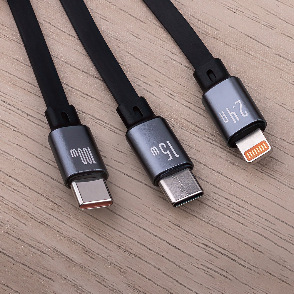 Forever 3in1 USB-A - Lightning / 2 x USB-C Forever 3in1 latauskaapeli, 100W, 1.2m, musta