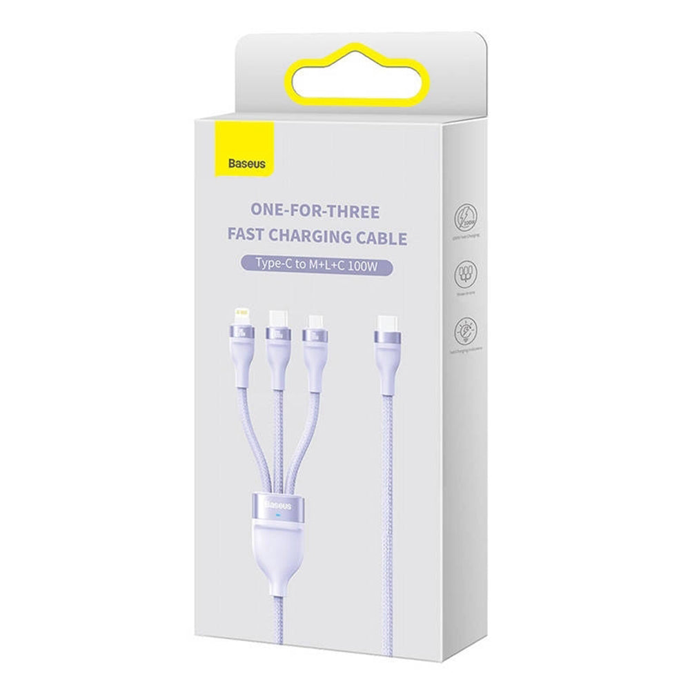 USB-A - Lightning / microUSB / USB-C Baseus Flash Series II 3in1 -latauskaapeli, 100W, 1.2m, Violetti CASS030005