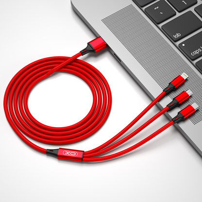 USB-A - Lightning / microUSB / USB-C -latauskaapeli XO Design NB173 3in1, 18W, 1.2m, Punainen