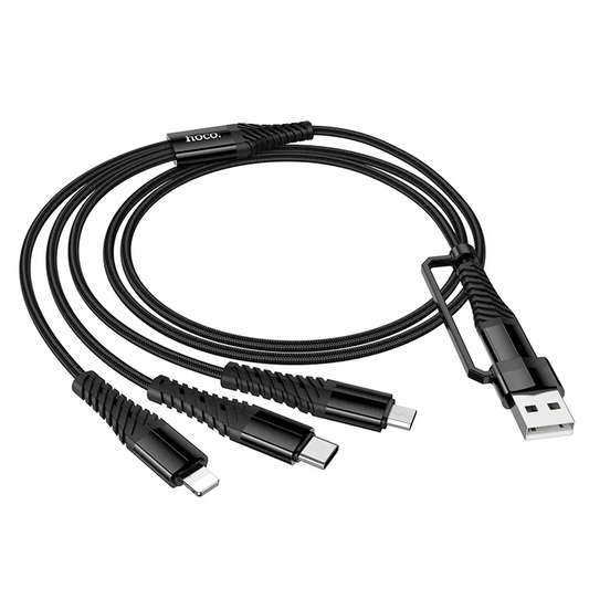 USB-A / USB-C - Lightning / microUSB / USB-C HOCO X123 3in1 latauskaapeli, 18W, 1m, musta