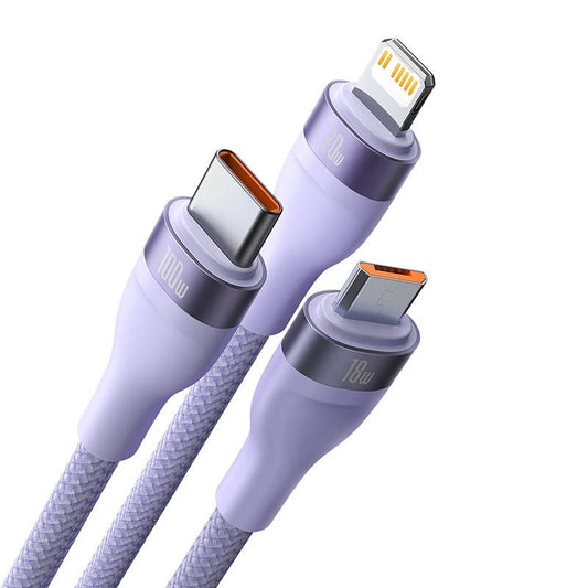 USB-A - Lightning / microUSB / USB-C Baseus Flash Series II 3in1 -latauskaapeli, 100W, 1.2m, Violetti CASS030005