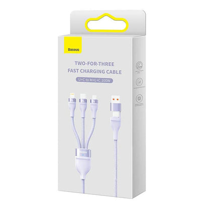 USB-A / USB-C - Lightning / microUSB / USB-C Baseus Flash Series II 3in1 -latauskaapeli, 100W, 1.2m, Violetti CASS030105