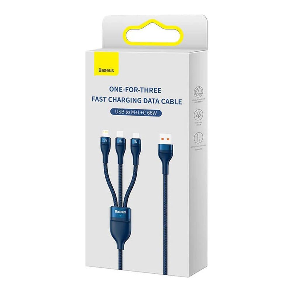 USB-A Charging Cable - Lightning / microUSB / USB-C Baseus Flash Series II 3in1, 66W, 1.2m, Blue CASS040003