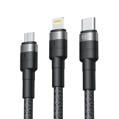 USB-A Charging Cable - Lightning / microUSB / USB-C XO Design NB-Q191 3in1, 66W, 1.2m, Black