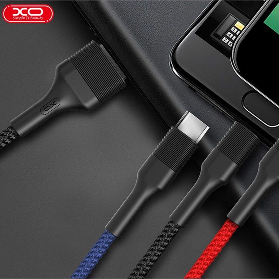 USB-A to Lightning / microUSB / USB-C Charging Cable XO Design NB54, 18W, 1.2m, Multicolor