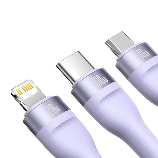 USB-A / USB-C - Lightning / microUSB / USB-C Baseus Flash Series II 3in1 -latauskaapeli, 100W, 1.2m, Violetti CASS030105