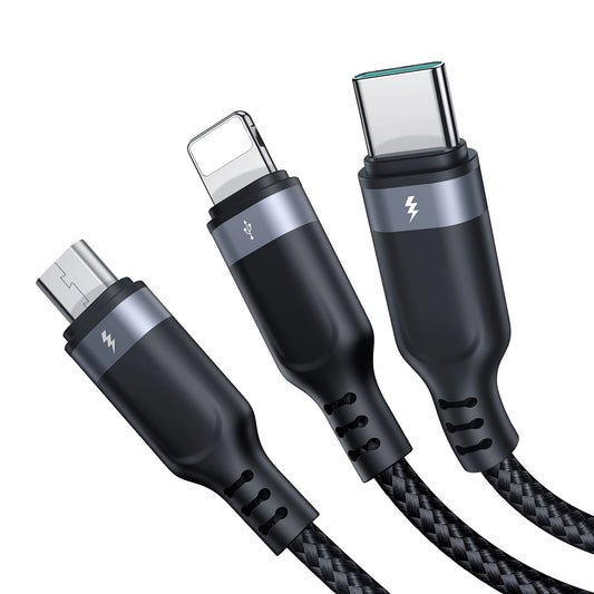 USB-A - Lightning / microUSB / USB-C latauskaapeli Joyroom S-A18 3in1, 18W, 0.3m, musta