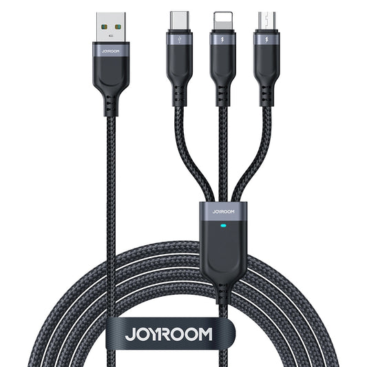USB-A - Lightning / microUSB / USB-C latauskaapeli Joyroom S-A18 3in1, 18W, 0.3m, musta