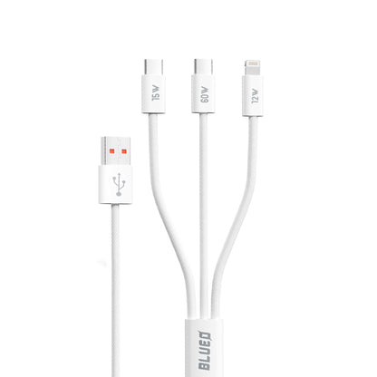 USB-A - Lightning / 2 x USB-C Blueo -latauskaapeli, 75W, 1.2m, Valkoinen