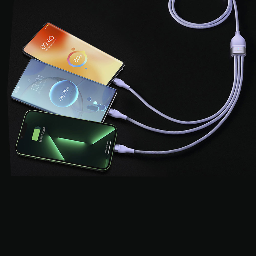 USB-A - Lightning / microUSB / USB-C Baseus Flash Series II 3in1 -latauskaapeli, 66W, 1.2m, Violetti CASS040005