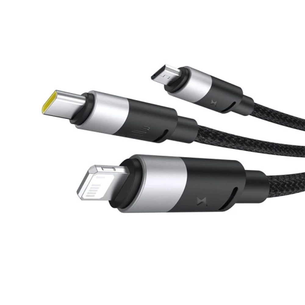 USB-A - Lightning / microUSB / USB-C Baseus StarSpeed 3in1 -latauskaapeli, 100W, 1.5m, Musta P10319900111-01