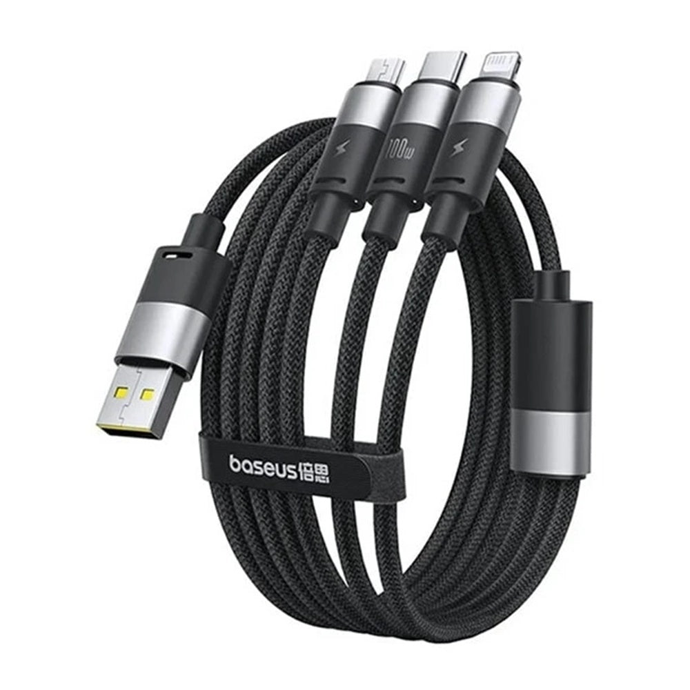 USB-A - Lightning / microUSB / USB-C Baseus StarSpeed 3in1 -latauskaapeli, 100W, 1.5m, Musta P10319900111-01