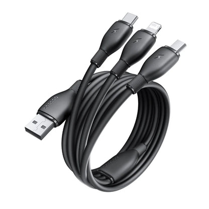USB-A Charging Cable - Lightning / microUSB / USB-C Baseus Ultra Fast 3in1, 18W, 1.3m, Black P10376303121-00