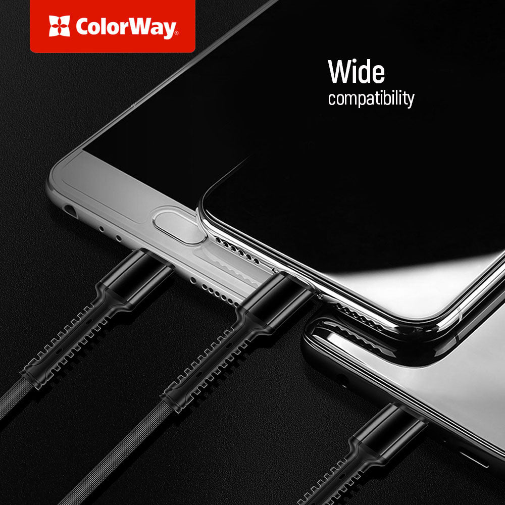 USB-A - Lightning / microUSB / USB-C -latauskaapeli ColorWay CW-CBU3003, 20W, 1.2m, Harmaa