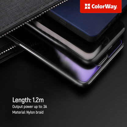 USB-A - Lightning / microUSB / USB-C -latauskaapeli ColorWay CW-CBU3003, 20W, 1.2m, Harmaa