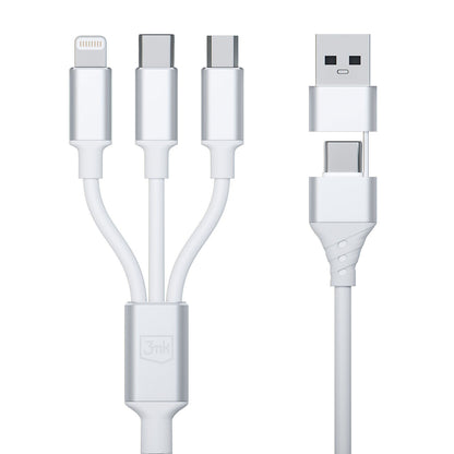 USB-A / USB-C - Lightning / microUSB / USB-C 3MK Hyper 3in1 -latauskaapeli, 12W, 1.5m, Valkoinen