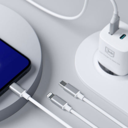 USB-A / USB-C - Lightning / microUSB / USB-C 3MK Hyper 3in1 -latauskaapeli, 12W, 1.5m, Valkoinen