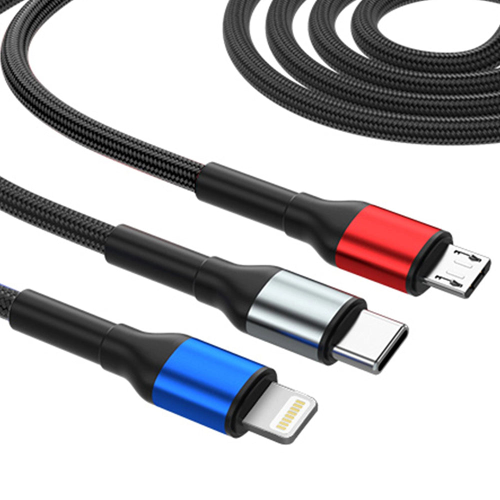 USB-A / USB-C Charging Cable - Lightning / microUSB / USB-C 3MK Hyper N, 18W, 1.2m, Black