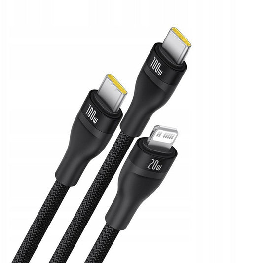 USB-C - Lightning / 2 x USB-C Baseus Flash Series III 3in1 -latauskaapeli, 100W, 1.5m, Musta P10377502111-00